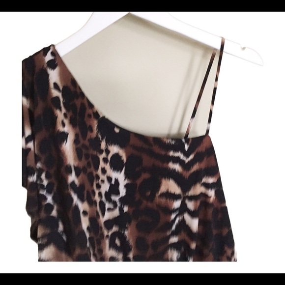 NWT ENFOCUS STUDIO Animal Print One Shoulder Dress With Ruched Waist Brown Large - Picture 6 of 11